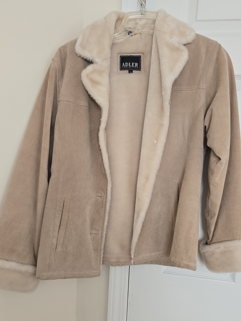 Beige Faux Suede Sherpa Jacket